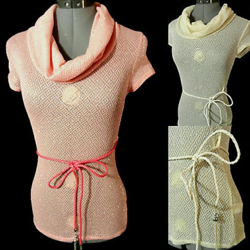 New DULCE CAROLA Sparkle Cowl Sweaters Pink Ivory